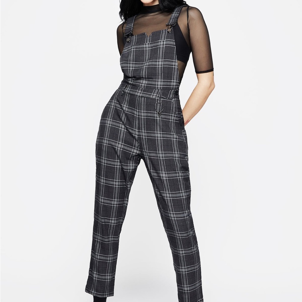 Disturbia Black & Gray Plaid Adjustable Strap Jumpsuit